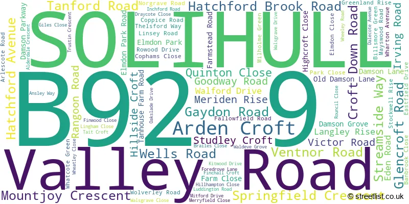 A word cloud for the B92 9 postcode
