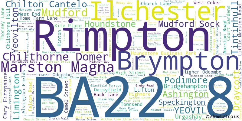 A word cloud for the BA22 8 postcode