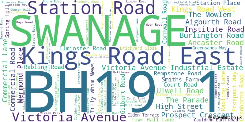 A word cloud for the BH19 1 postcode