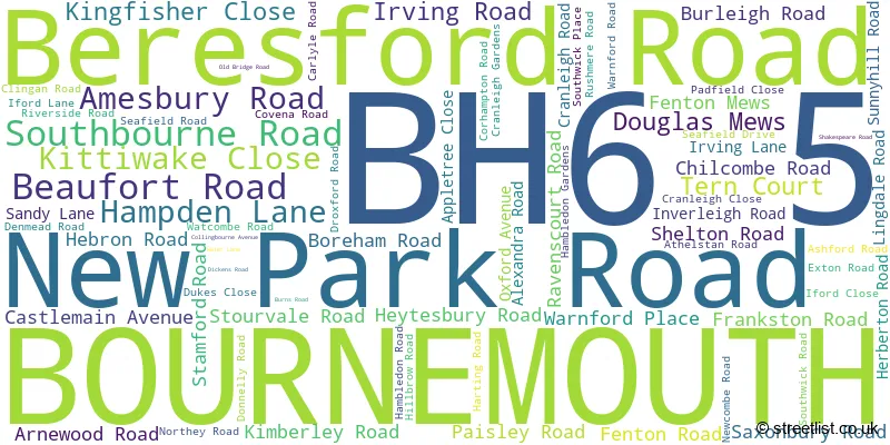 A word cloud for the BH6 5 postcode