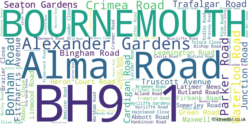 A word cloud for the BH9 1 postcode