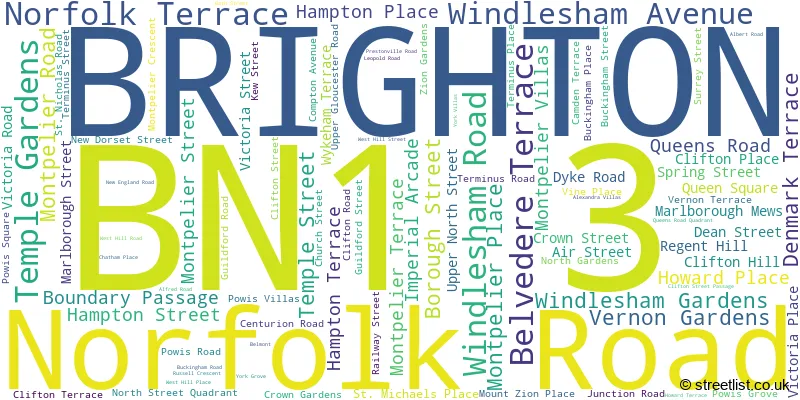 A word cloud for the BN1 3 postcode