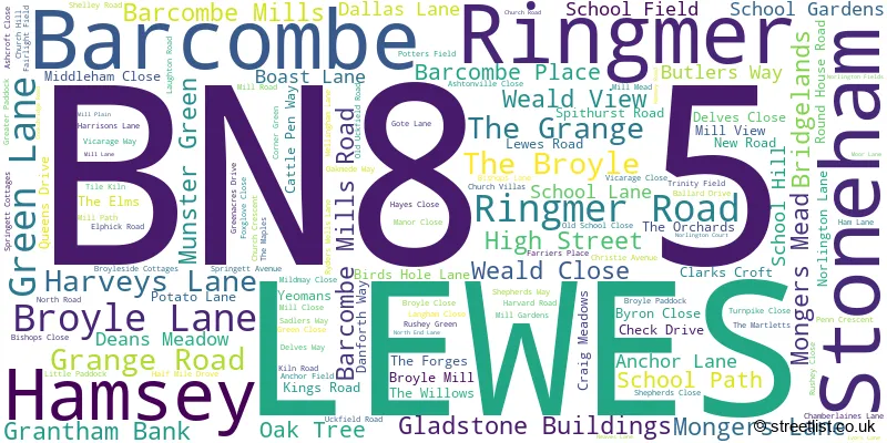 A word cloud for the BN8 5 postcode