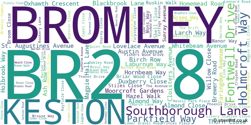 A word cloud for the BR2 8 postcode