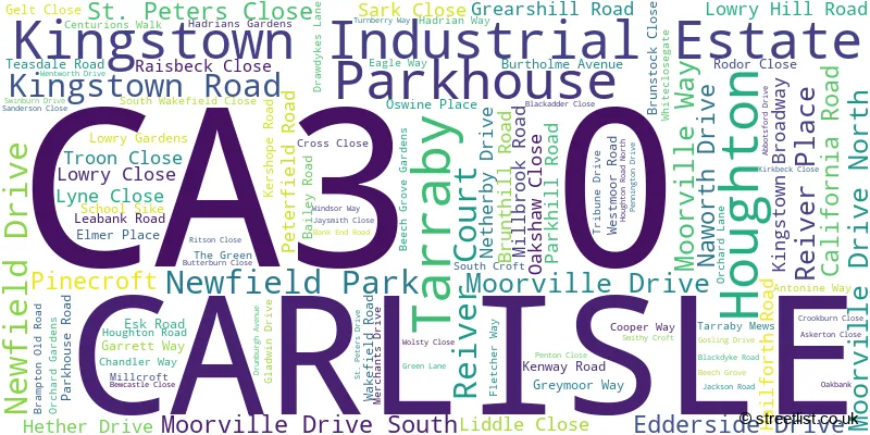 A word cloud for the CA3 0 postcode