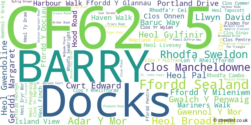 A word cloud for the CF62 5 postcode