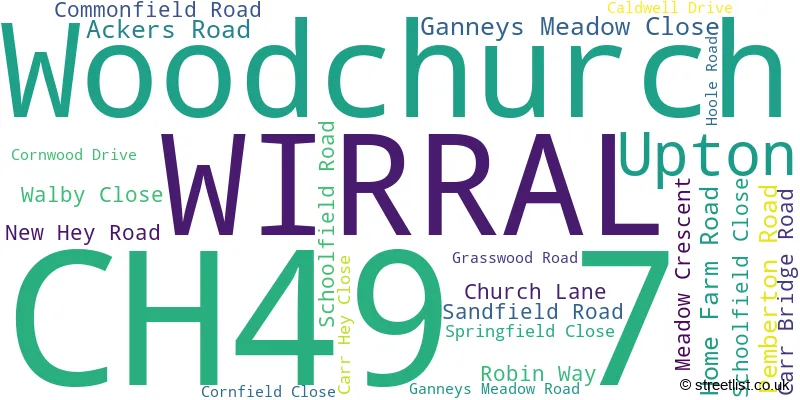 A word cloud for the CH49 7 postcode