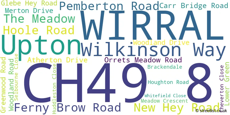 A word cloud for the CH49 8 postcode