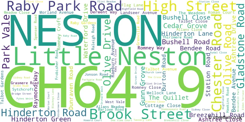 A word cloud for the CH64 9 postcode