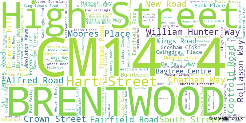 A word cloud for the CM14 4 postcode