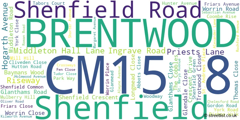 A word cloud for the CM15 8 postcode