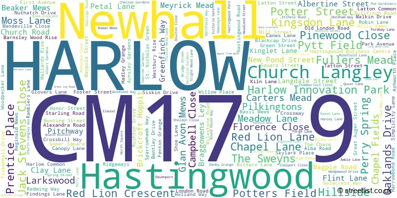 A word cloud for the CM17 9 postcode