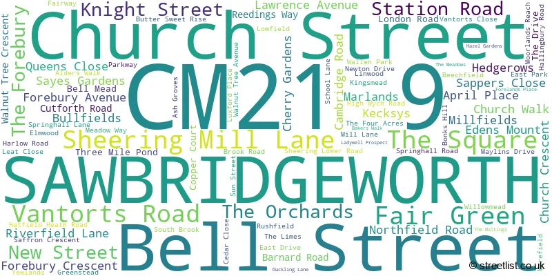 A word cloud for the CM21 9 postcode
