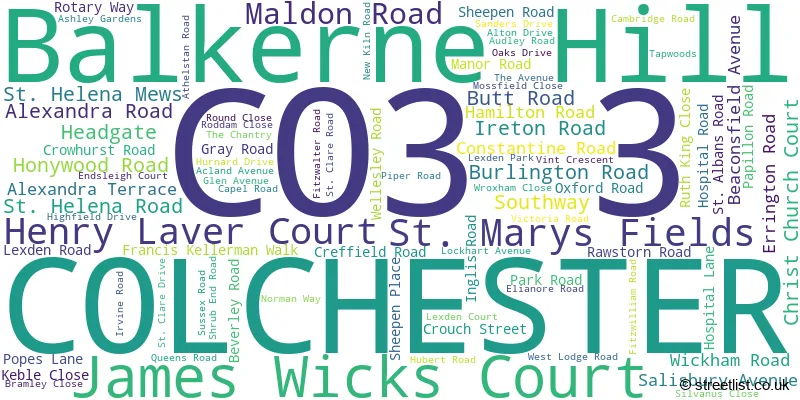 A word cloud for the CO3 3 postcode