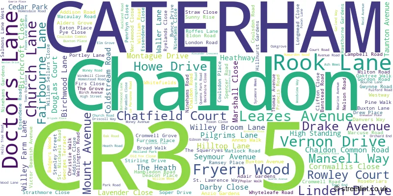 A word cloud for the CR3 5 postcode