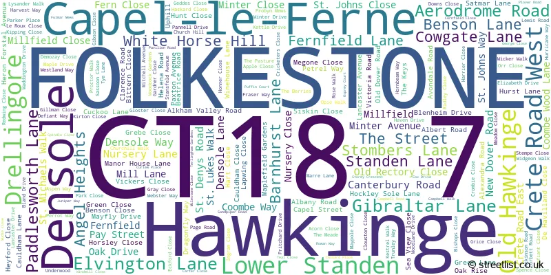 A word cloud for the CT18 7 postcode