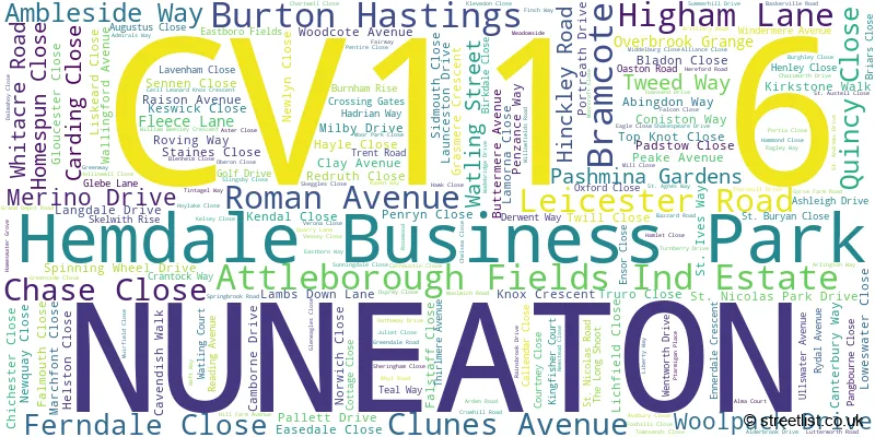 A word cloud for the CV11 6 postcode