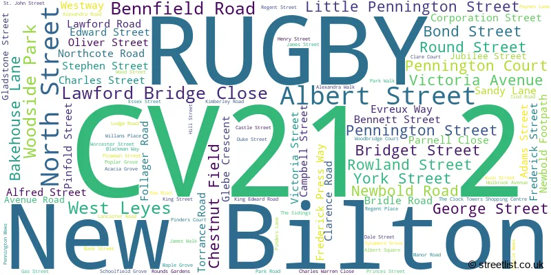 A word cloud for the CV21 2 postcode