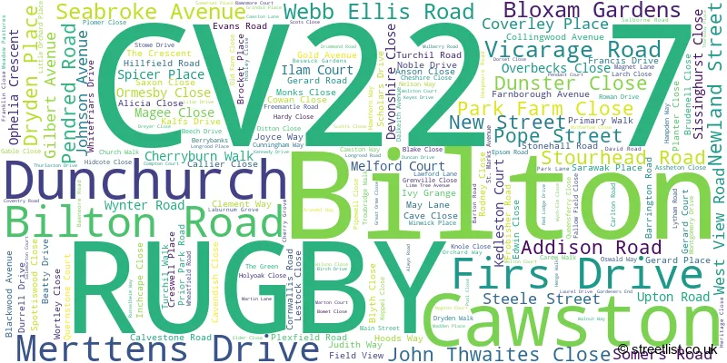 A word cloud for the CV22 7 postcode