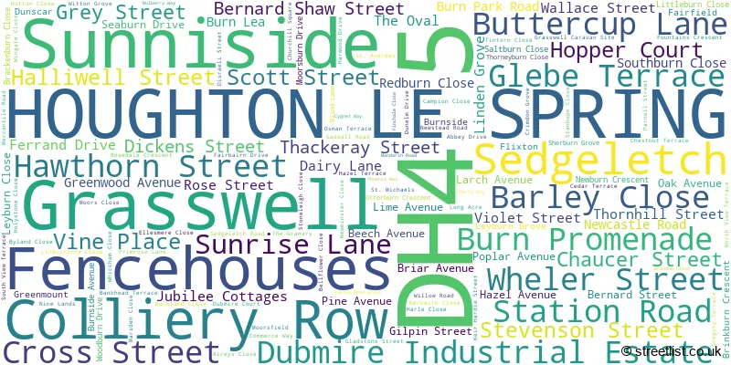 A word cloud for the DH4 5 postcode