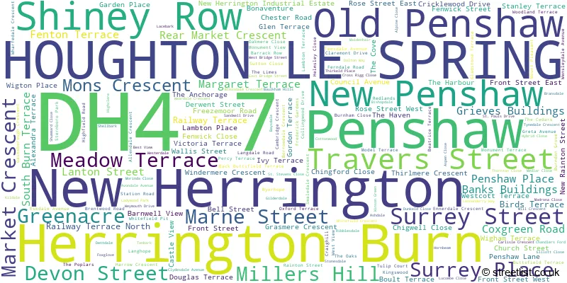 A word cloud for the DH4 7 postcode