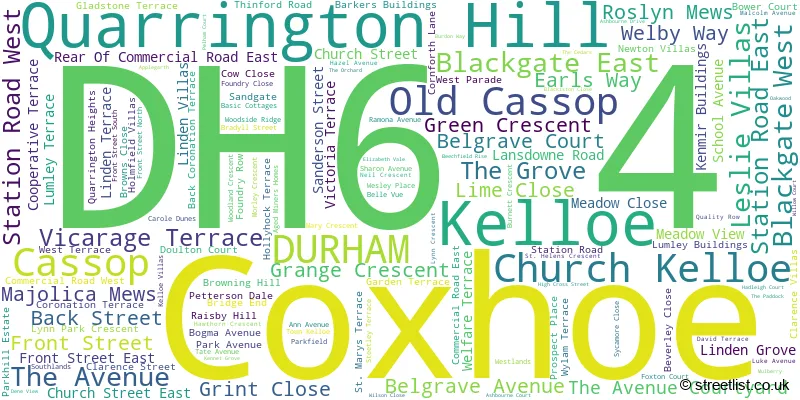 A word cloud for the DH6 4 postcode