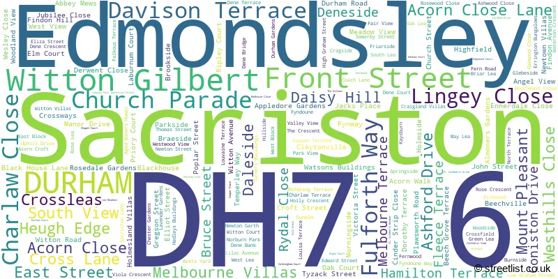 A word cloud for the DH7 6 postcode