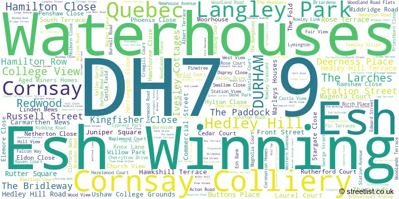A word cloud for the DH7 9 postcode