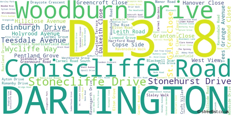 A word cloud for the DL3 8 postcode