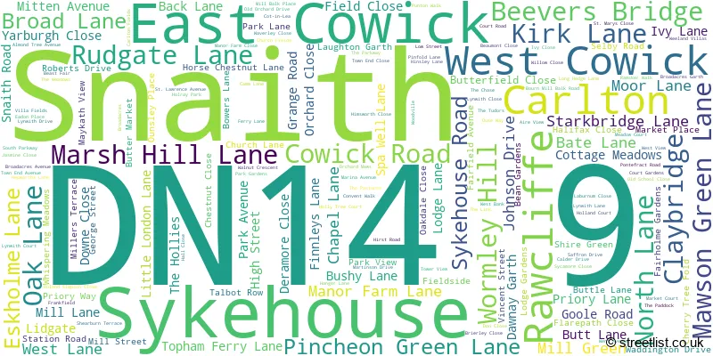 A word cloud for the DN14 9 postcode