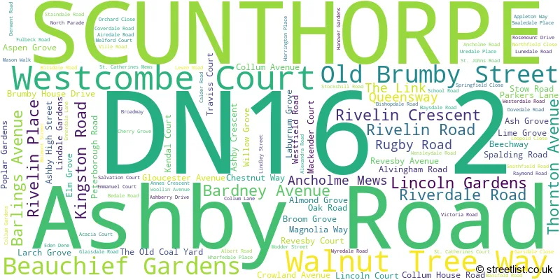 A word cloud for the DN16 2 postcode