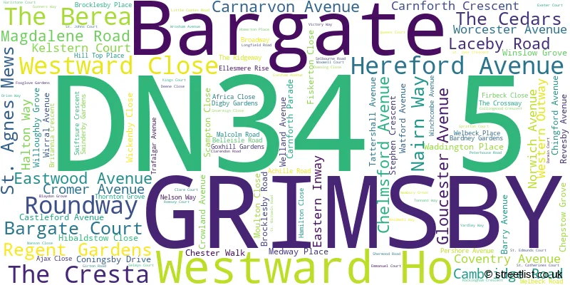 A word cloud for the DN34 5 postcode