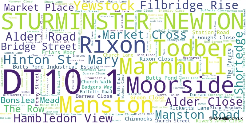 A word cloud for the DT10 1 postcode