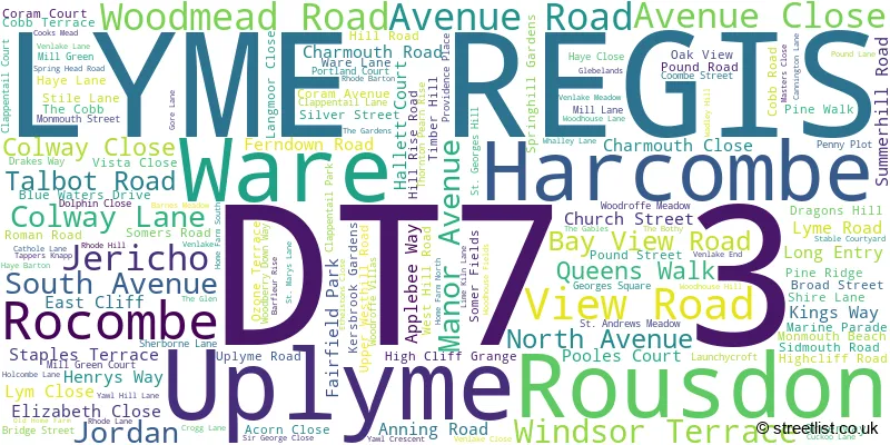 A word cloud for the DT7 3 postcode