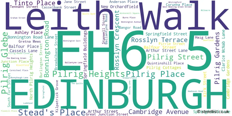 A word cloud for the EH6 5 postcode