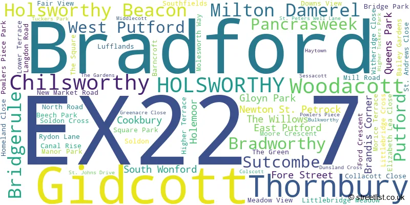 A word cloud for the EX22 7 postcode