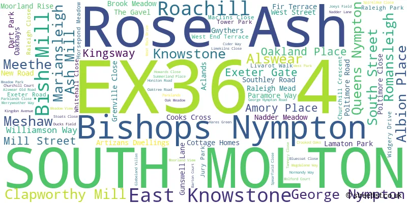 A word cloud for the EX36 4 postcode