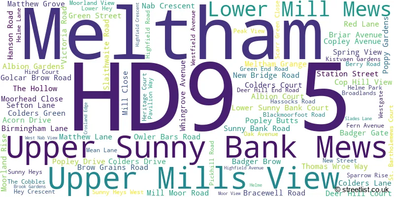 A word cloud for the HD9 5 postcode