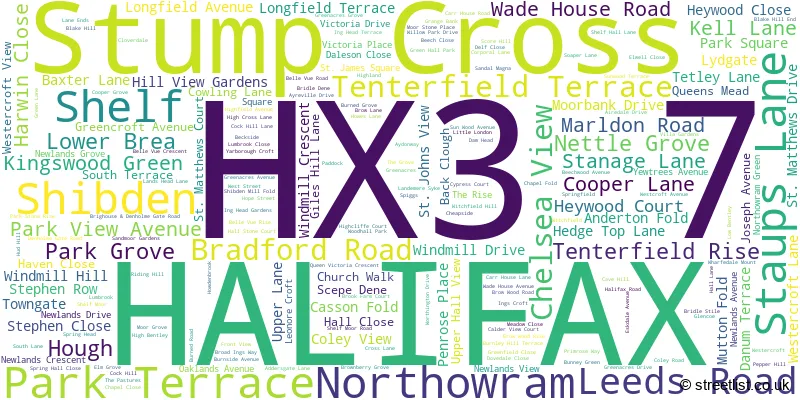 A word cloud for the HX3 7 postcode