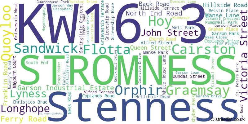 A word cloud for the KW16 3 postcode