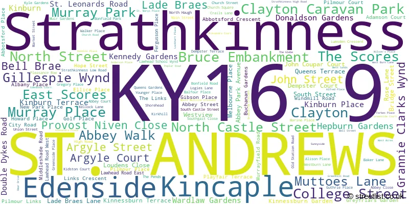 A word cloud for the KY16 9 postcode