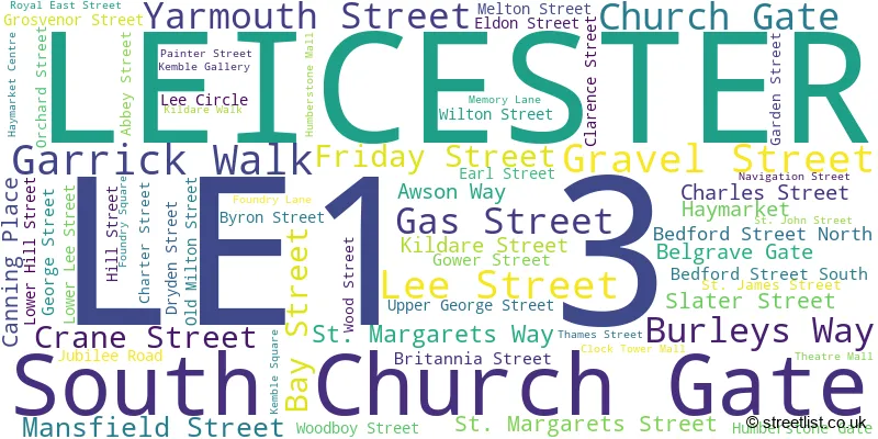 A word cloud for the LE1 3 postcode