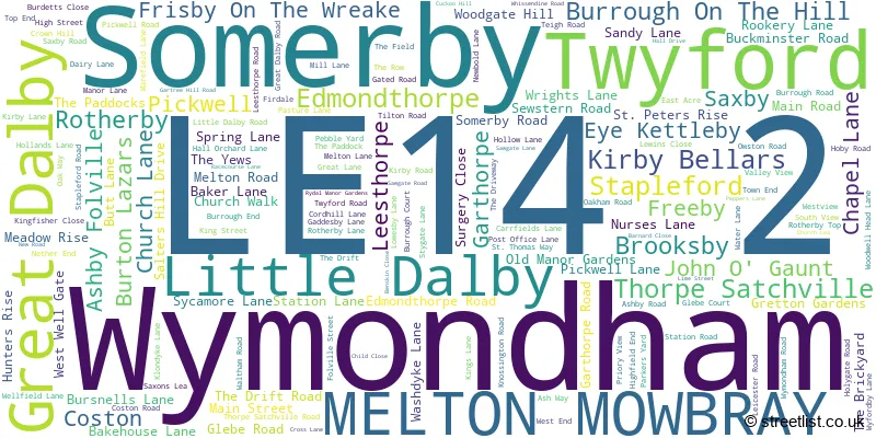 A word cloud for the LE14 2 postcode