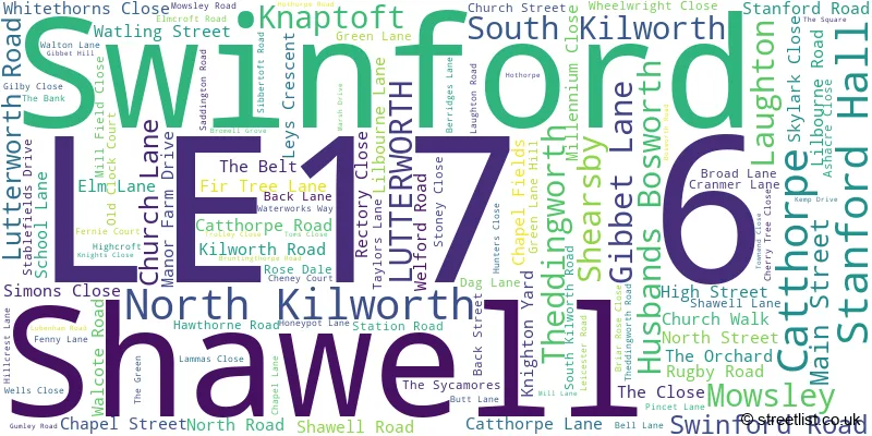 A word cloud for the LE17 6 postcode