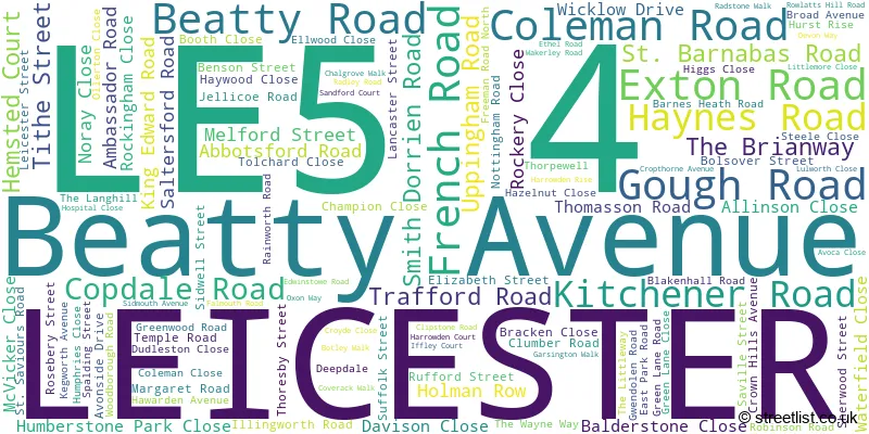 A word cloud for the LE5 4 postcode