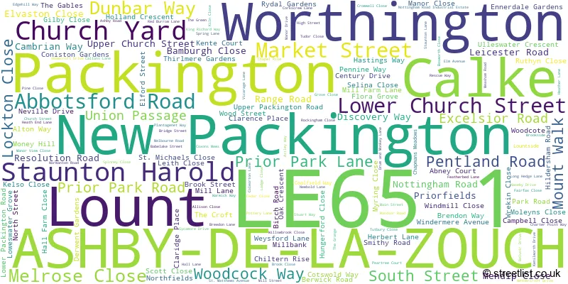 A word cloud for the LE65 1 postcode