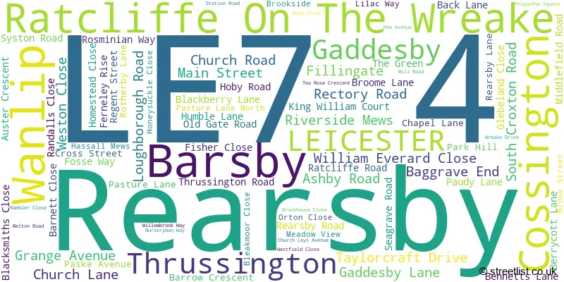 A word cloud for the LE7 4 postcode