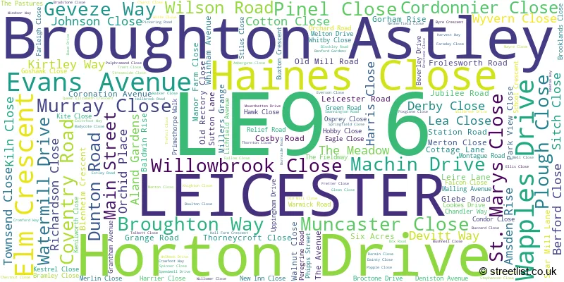 A word cloud for the LE9 6 postcode
