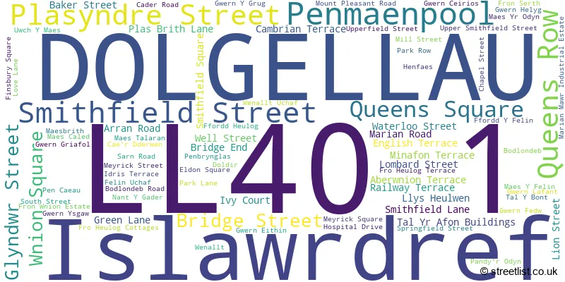 A word cloud for the LL40 1 postcode