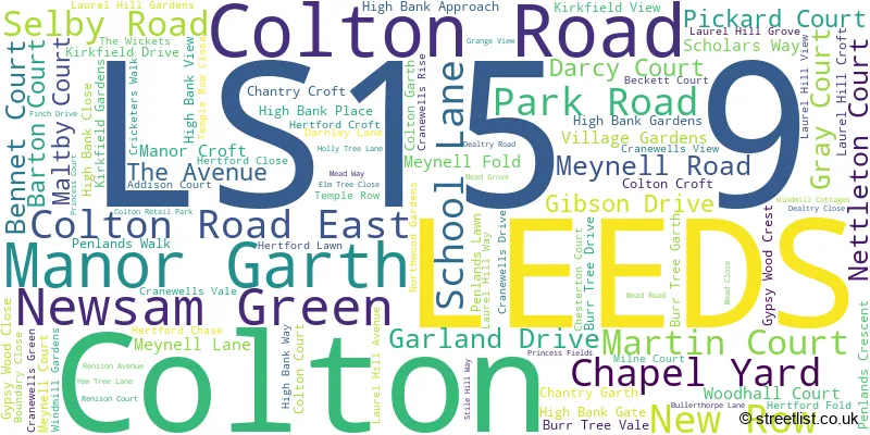 A word cloud for the LS15 9 postcode